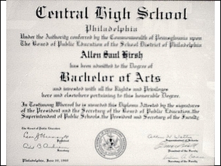 The Bachelor of Arts Degree awarded by Central High School by an Act of Assembly, April 9, 1849